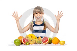 Joyful girl with fruit