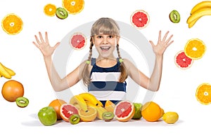 Joyful girl with fruit