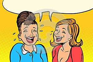 Joyful girlfriends women laugh