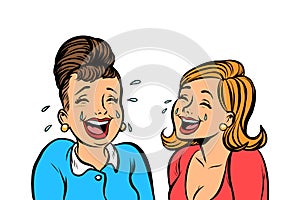 Joyful girlfriends women laugh isolate on white background