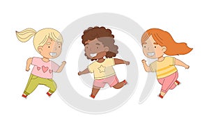 Joyful girls jumping and playing together cartoon vector illustration