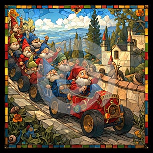 Joyful Gnomes: A Playful Stained Glass Tableau