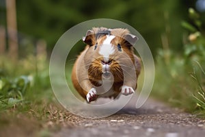 Joyful Guinea Pig Sprinting in the Garden