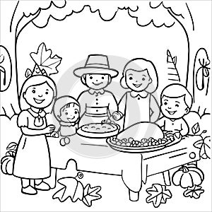 Joyful Harvest: Enchanting Thanksgiving Coloring Scene