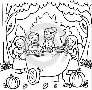 Joyful Harvest: Enchanting Thanksgiving Coloring Scene