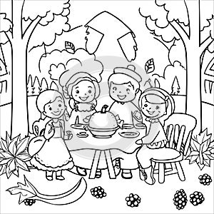 Joyful Harvest: Enchanting Thanksgiving Coloring Scene