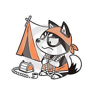 Joyful Husky in Camping