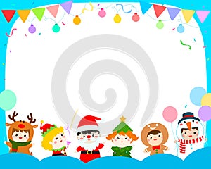 Joyful kids with Christmas costumes background vector.