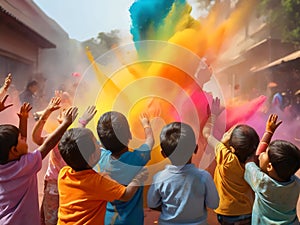 Joyful Kids in Colorful Powder.