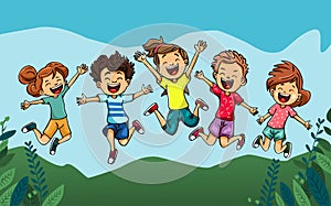 Joyful Kids Jumping High in the Park