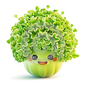 Joyful lettuce character with lush green leaves and a happy face photo