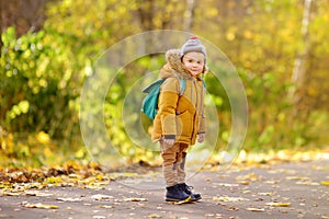 Joyful little boy ready for his first day at the preschool or in kindergarten after summer vacation