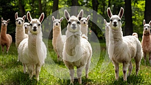 Joyful Llama Gathering Grooving in the Greens. Concept Llama Photoshoot, Outdoor Fun, Greenery
