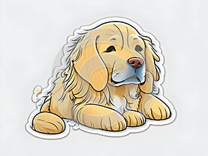 Joyful and Mischievous: Golden Retriever Sticker Collection in Cute Cartoon Style on White Background