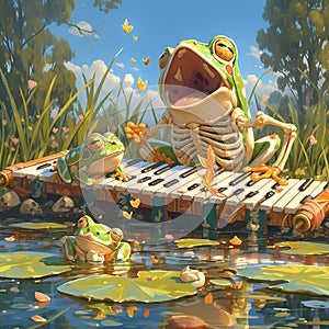 Joyful Music-Playing Frogs