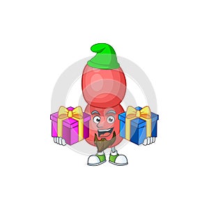 A joyful neisseria gonorrhoeae mascot design style with Christmas gifts