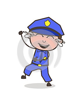 Joyful Officer with Tears of Joy Vector Illustration