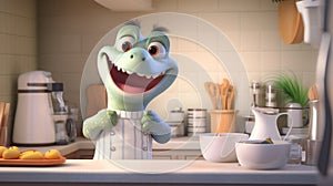 Joyful And Optimistic Dinosaur In The Kitchen Screen Grab