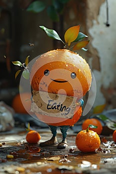 Joyful produce: cartoon characters, happy cute vegetables, and fruits holding a sign 'Eating Us.' A whimsical