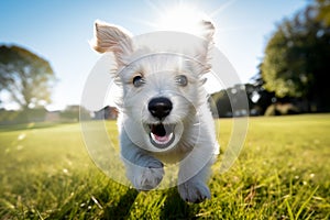 Joyful Puppy Playing Outdoors in Sunny Weather