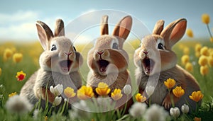 Joyful Rabbits in Spring Meadow - Easter illustration