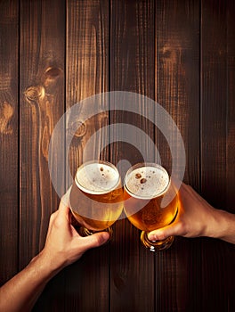 Joyful scene captures a moment of celebration as friends clink beer glasses