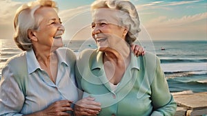 Joyful Seniors Enjoying a Beach Sunset