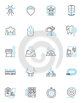 Joyful tranquility linear icons set. Blissful, Serene, Contentment, Zen, Harmony, Delight, Peaceful line vector and