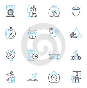 Joyful tranquility linear icons set. Blissful, Serene, Contentment, Zen, Harmony, Delight, Peaceful line vector and