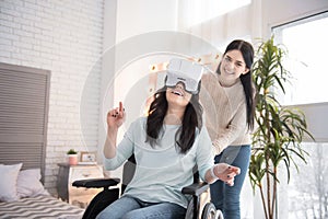 Joyful two friends immersing in VR