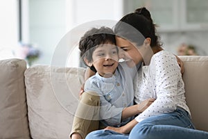 Joyful two generations asian family having fun at home.