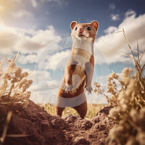 Joyful Weasel In Vibrant Grass: A Captivating Image By Caras Ionut