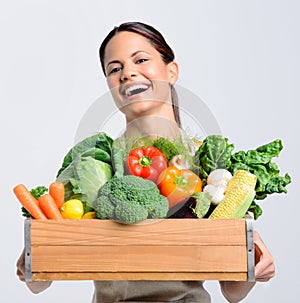 Joyful woman with fresh produce