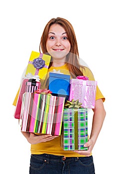 Joyful woman with gifts