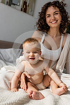 joyful woman in loungewear with crop