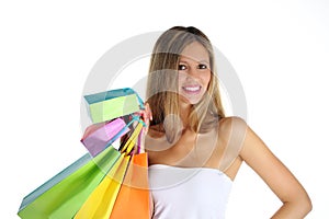 Joyful woman makes shopping