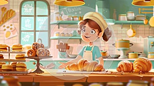 Joyful Young Baker with Fresh Pastries in Cozy Bakery