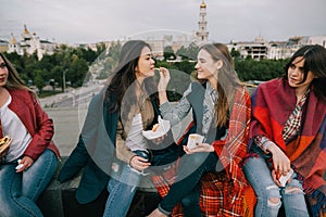 Joyful young girls spending good time together