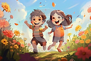 Joyful Youth, Illustration of Radiant, Playful Children