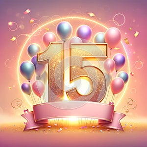 Joyous 15th Celebration with Balloons and Sparkles