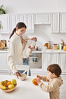 joyous attractive woman preparing breakfast for