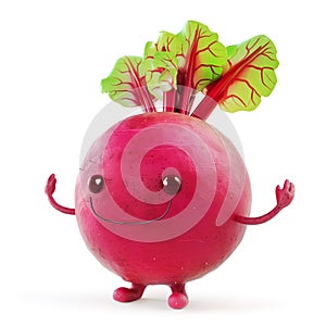 Joyous beetroot character with spread arms