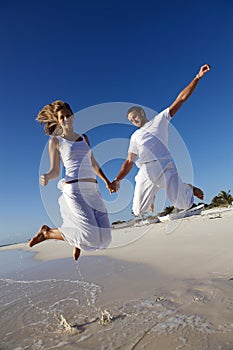 Joyous couple on beach photo