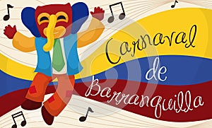 Joyous Marimonda Listening Traditional Music in Barranquilla`s Carnival, Vector Illustration