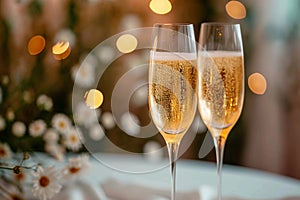 Joyous occasion Champagne glasses raised high in wedding celebration