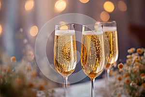 Joyous occasion Champagne glasses raised high in wedding celebration