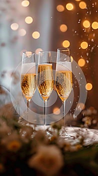 Joyous occasion Champagne glasses raised high in wedding celebration