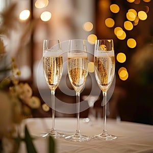 Joyous occasion Champagne glasses raised high in wedding celebration