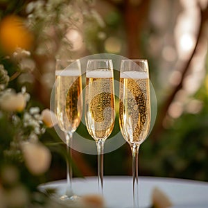 Joyous occasion Champagne glasses raised high in wedding celebration