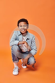 joyous preadolescent african american boy in